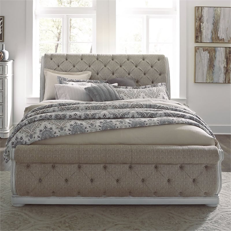 Magnolia Manor White King Uph Sleigh Bed