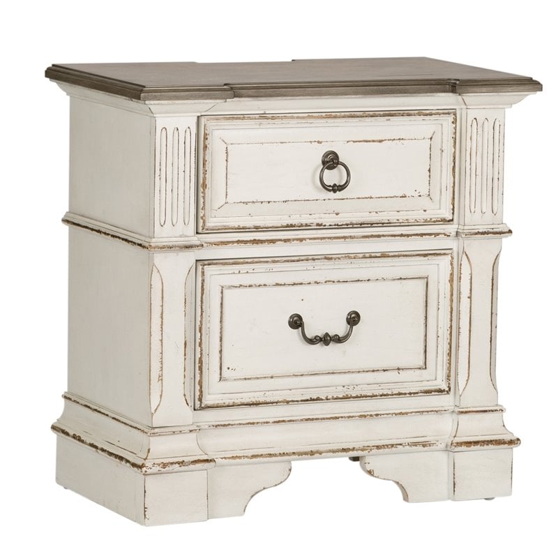 Abbey Park White 2 Drawer Night Stand w/ Charging Station