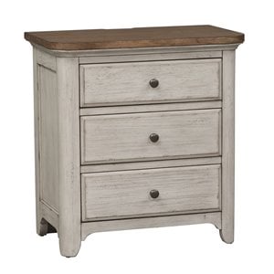 farmhouse reimagined white 3 drawer night stand w/ charging station