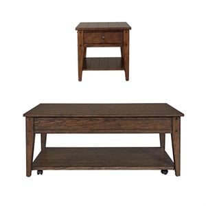 2 Piece Coffee Table and End Table Set in Oak