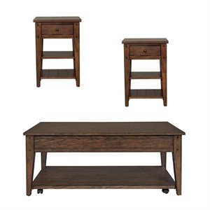 3 Piece Coffee Table and Set of 2 Side Table Set in Oak