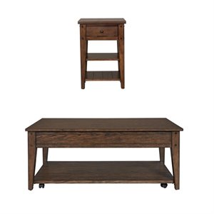 2 Piece Coffee Table and Side Table Set in Oak