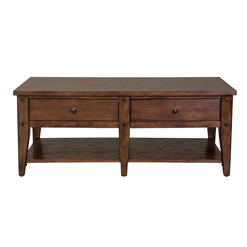 2 Piece Coffee Table and Tier Side Table Set in Oak