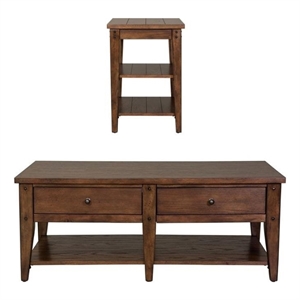 2 Piece Coffee Table and Tier Side Table Set in Oak