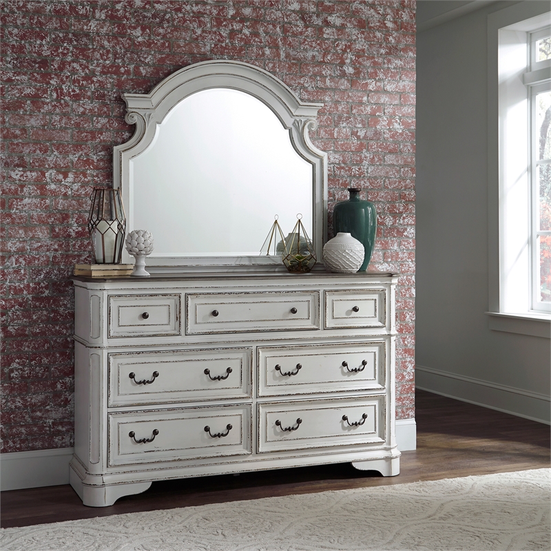 2 Piece Vinage Distressed Armoire And Dresser Mirror Set In White