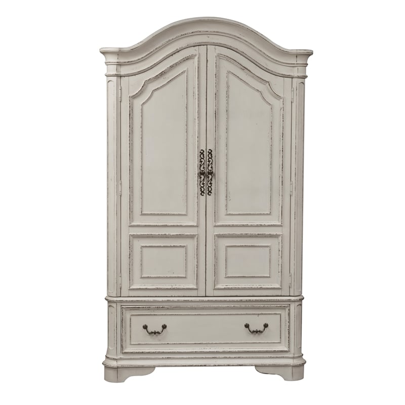 2 Piece Vinage Distressed Armoire and Dresser Mirror Set in White