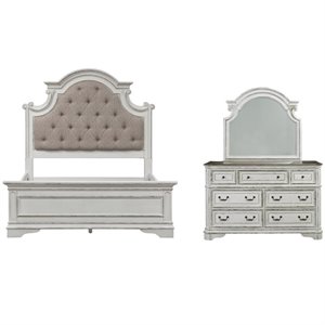 2 piece bedroom set with king bed and mirror dresser in antique white