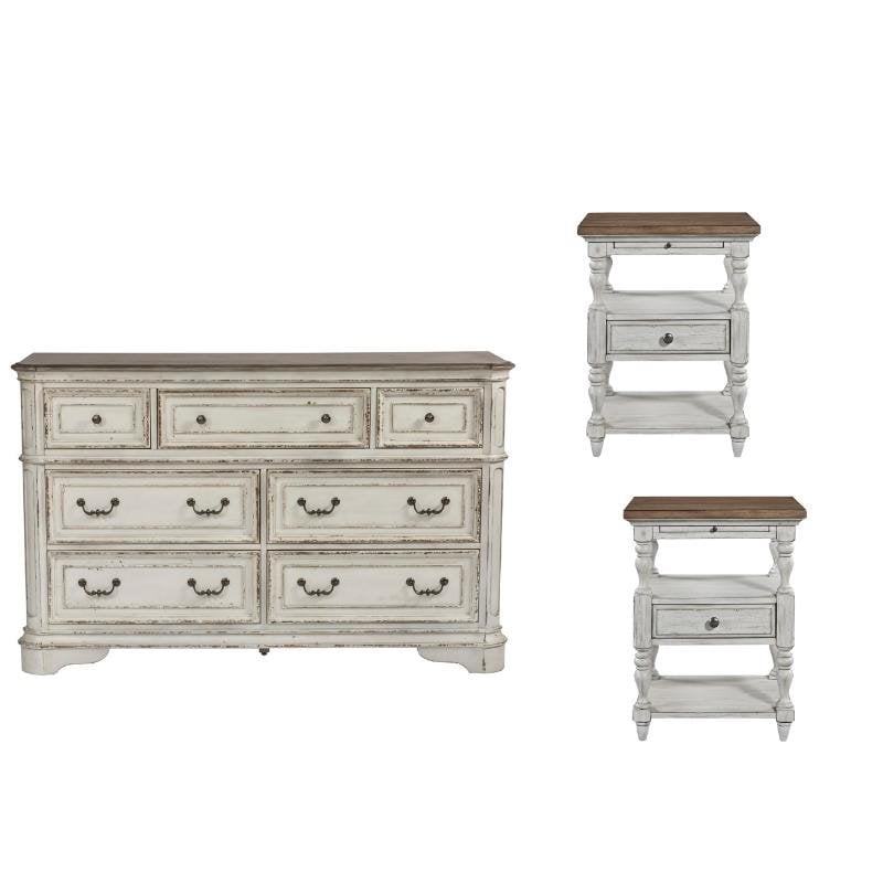 3 Piece Rustic Farmhouse Set With Dresser And Set Of 2 Nightstand 1909909 Pkg