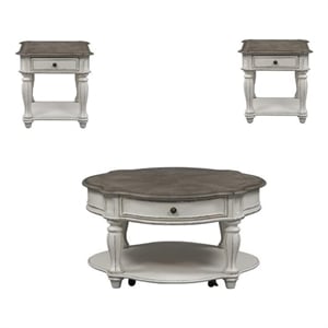 3 piece set of round coffee table and (set of 2) end table