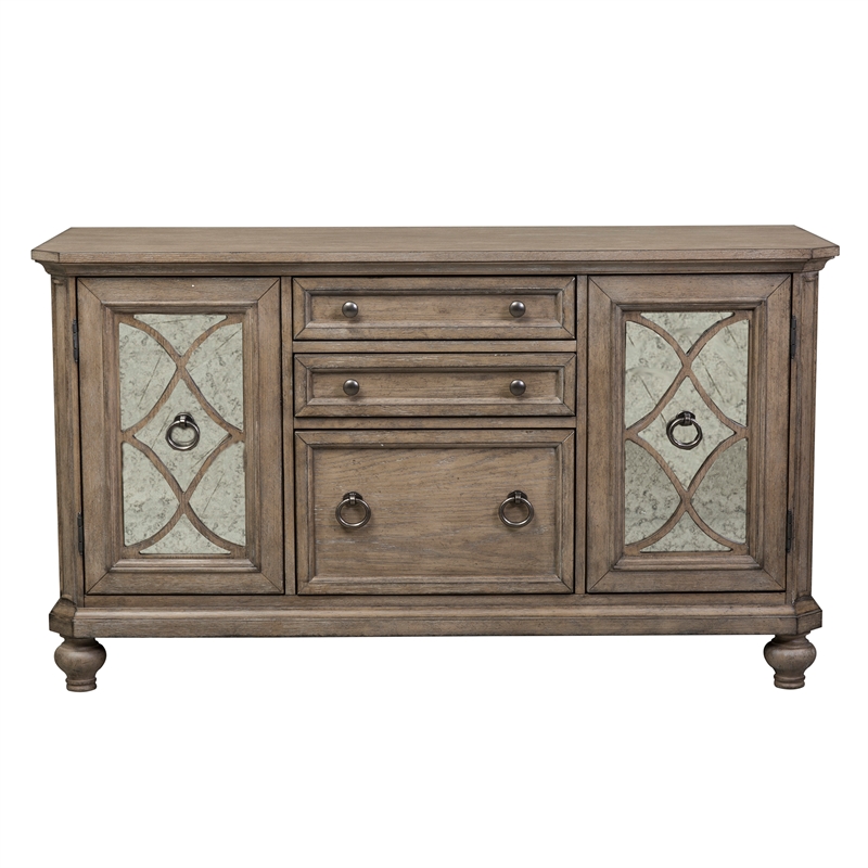 3 Piece Office Set Of Credenza With Hutch And Desk In Washed Gray Hutch And Desk In Washed Gray