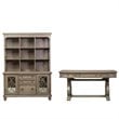 3 Piece Office Set of Credenza with Hutch and Desk in Washed Gray