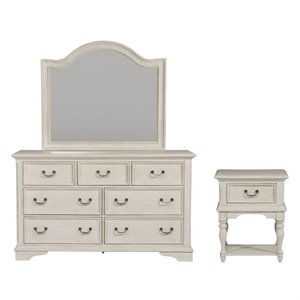 3 piece country style set dresser with mirror and shelf nightstand