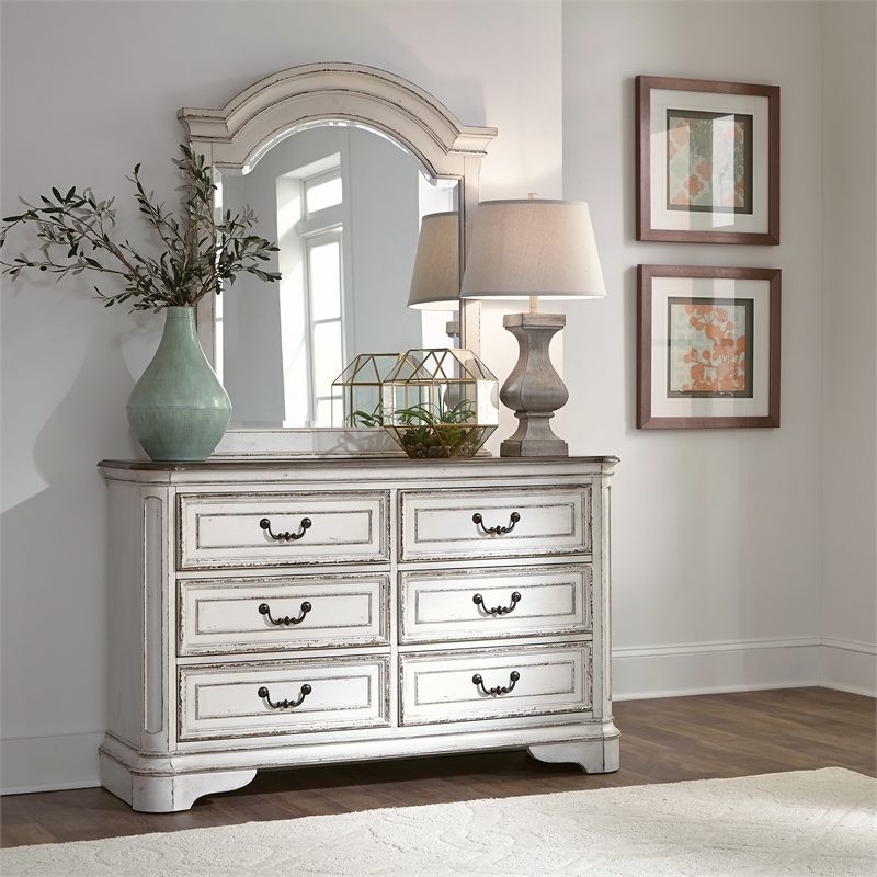 3 Piece Farmhouse Style Set With Dresser With Mirror And Chest