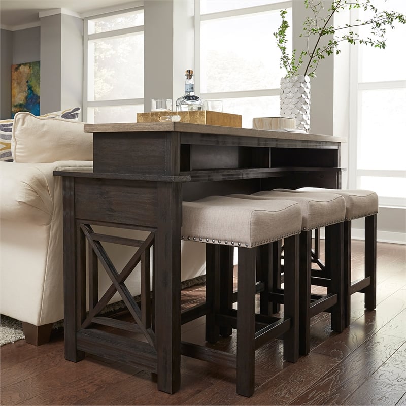 Heatherbrook Black 4 Piece Console Set (1-Console 3-Stools)