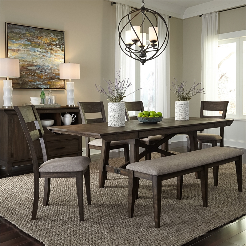 Double Bridge Dark Brown 6 Piece Trestle Table Set