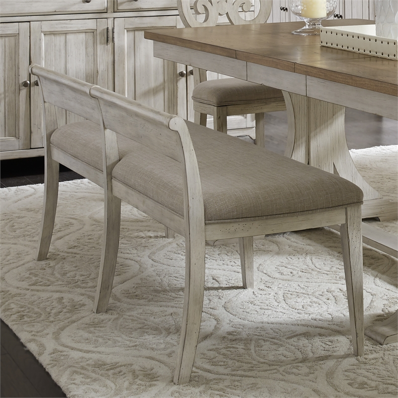 Farmhouse Reimagined White Uph Wood Bench (RTA) in Gray