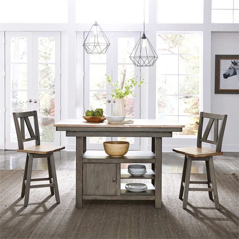 Lindsey Farm Solid Rubber Wood Kitchen Island in Gray & Sandstone