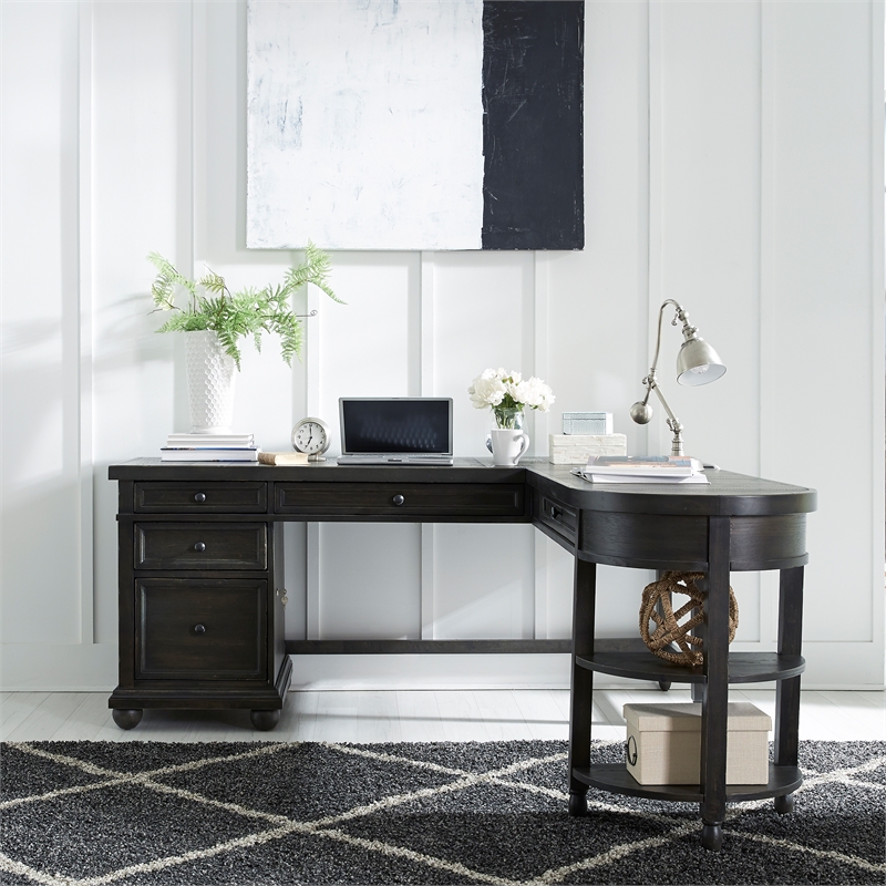 Harvest Home Black Opt L Shaped Desk Set