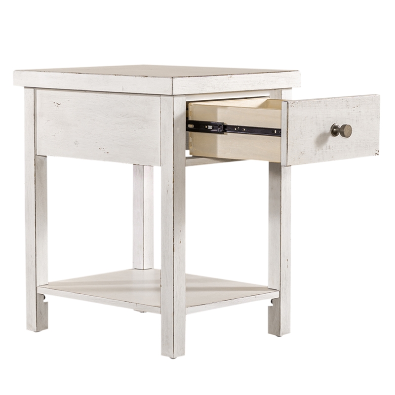 modern farmhouse white drawer chair side table