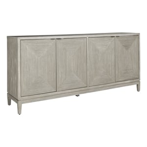 Kinsley 4 Door Accent Cabinet - Washed Taupe & Silver Champagne