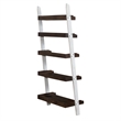 Farmhouse Transitional Rubberwood White Leaning Bookcase with 5 Shelves