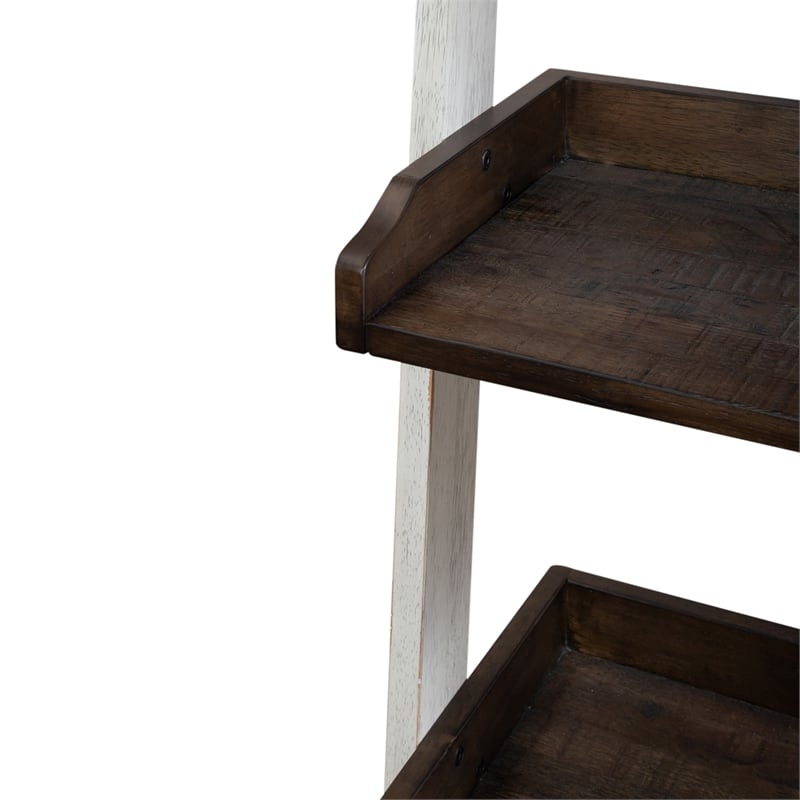 Farmhouse Transitional Rubberwood White Leaning Bookcase with 5 Shelves