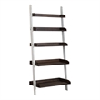 Farmhouse Transitional Rubberwood White Leaning Bookcase with 5 Shelves