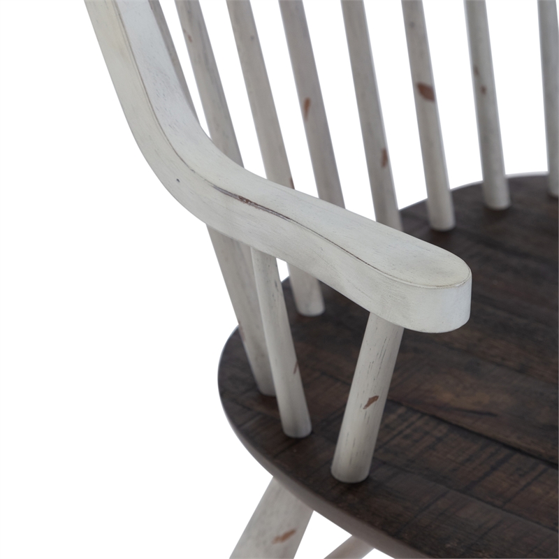 Farmhouse Transitional Rubberwood White Windsor Back Arm Chair