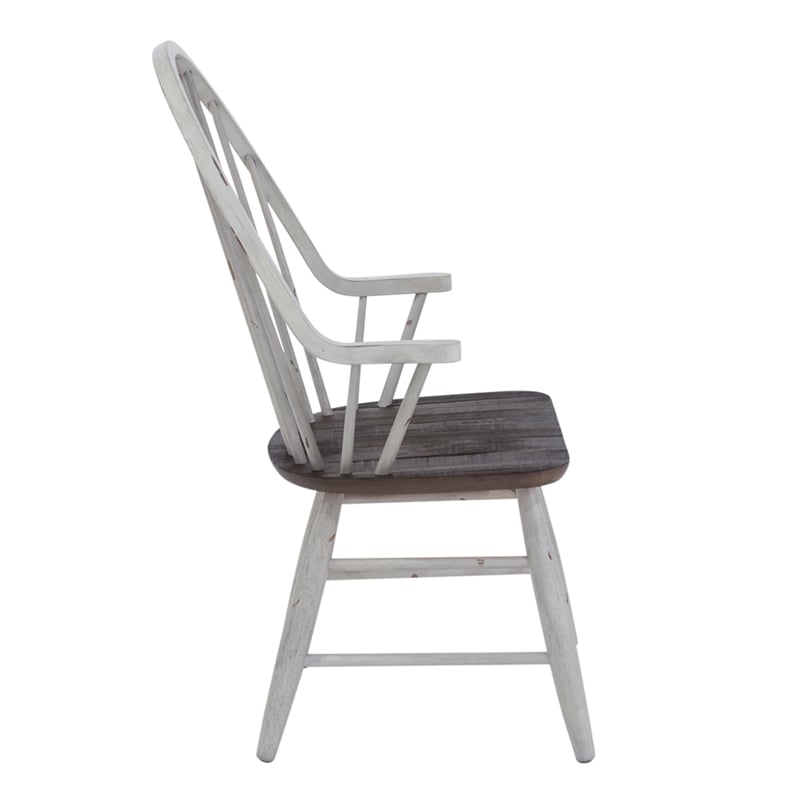 Farmhouse Transitional Rubberwood White Windsor Back Arm Chair