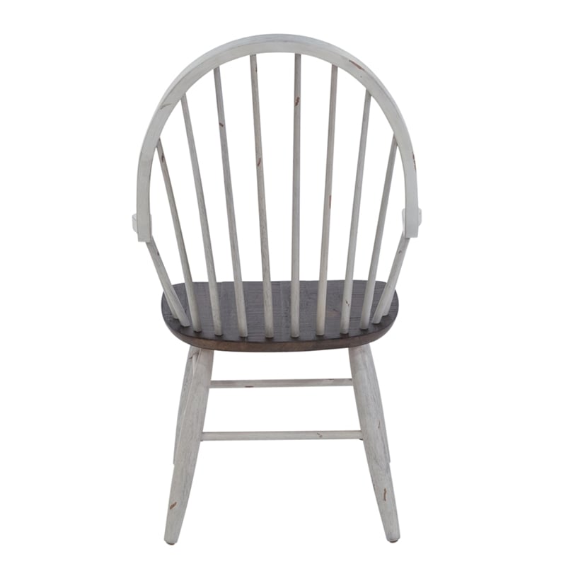 Farmhouse Transitional Rubberwood White Windsor Back Arm Chair