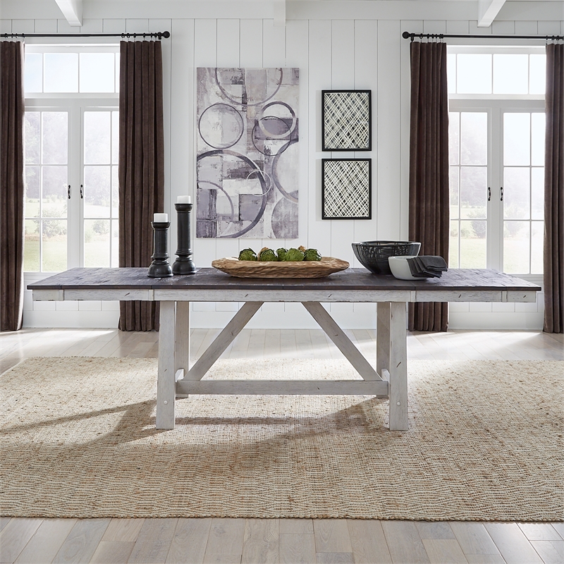 Farmhouse White Optional 7 Piece Trestle Table Set