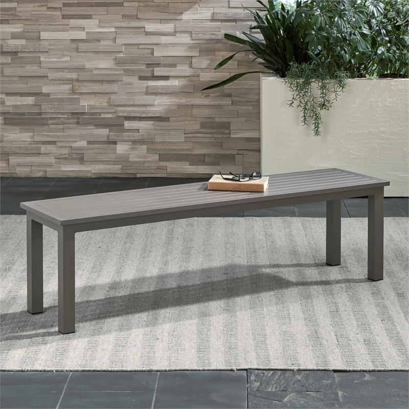 Liberty Furniture Plantation Key Aluminum Outdoor Dining Bench in Gray Granite