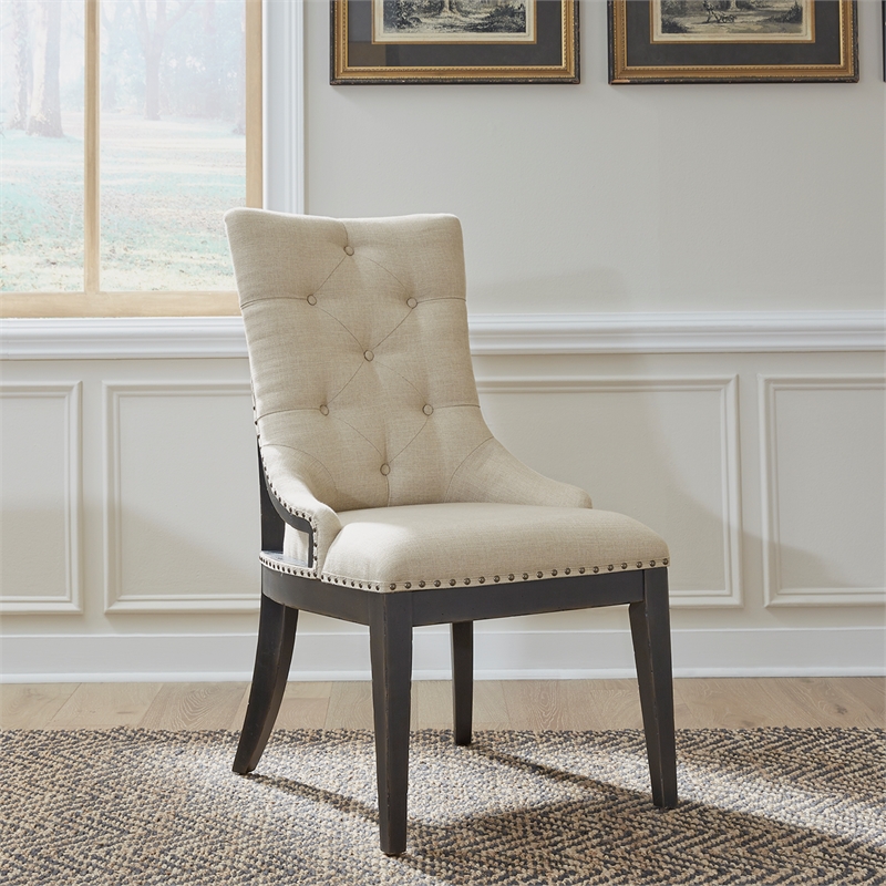 Americana Farmhouse Upholstered Shelter Side Chair (RTA) - Black - Set of 2