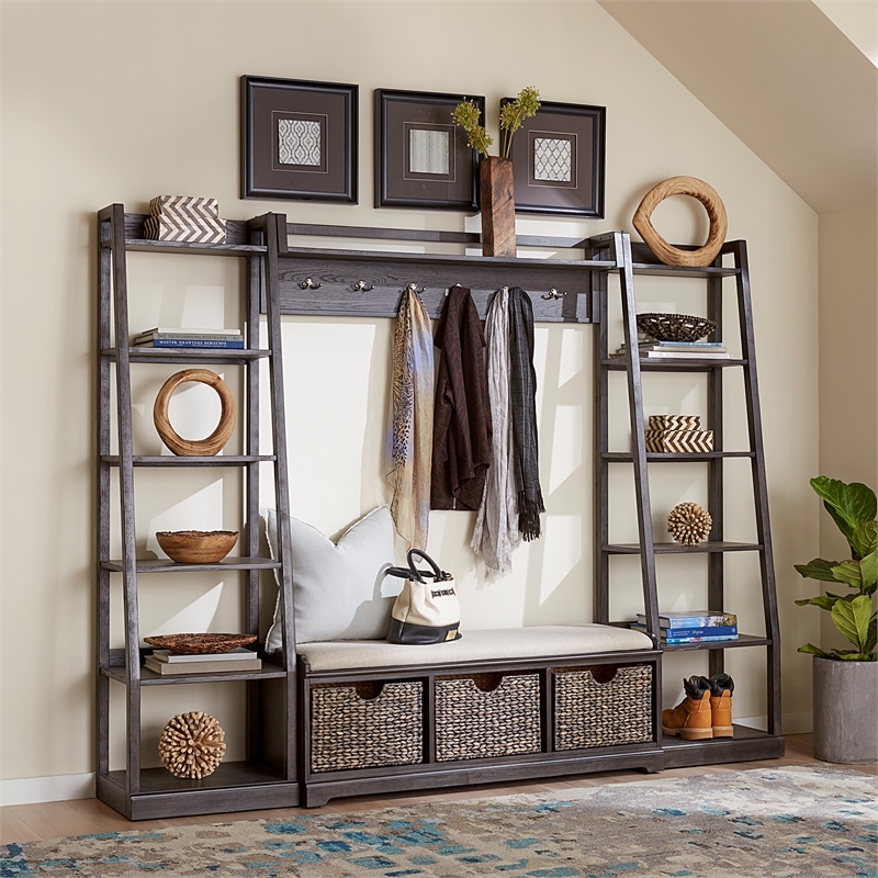 Liberty Furniture Mill Creek Transitional Wood Wall Unit in Peppercorn Espresso