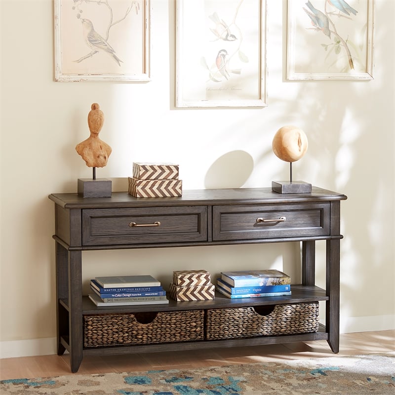 Liberty Furniture Mill Creek 2-Drawer Wood Sofa Table in Peppercorn Espresso