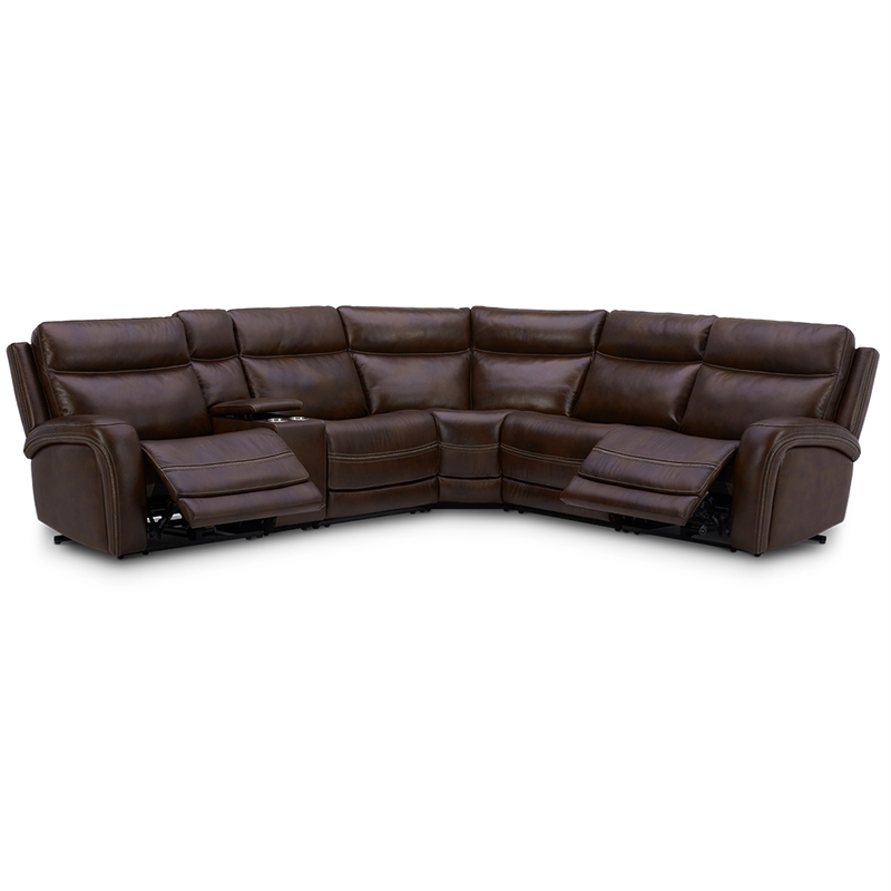 Liberty Furniture Blair 6-Piece Transitional Leather Sectional in Brown