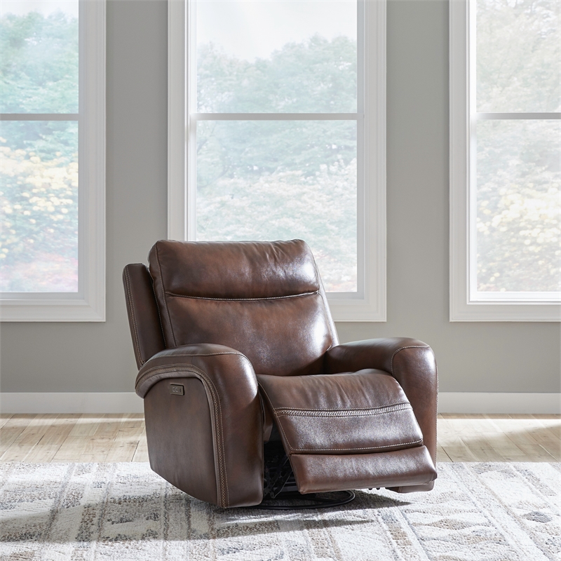 Liberty Furniture Blair Transitional Leather Power Recliner in Brown