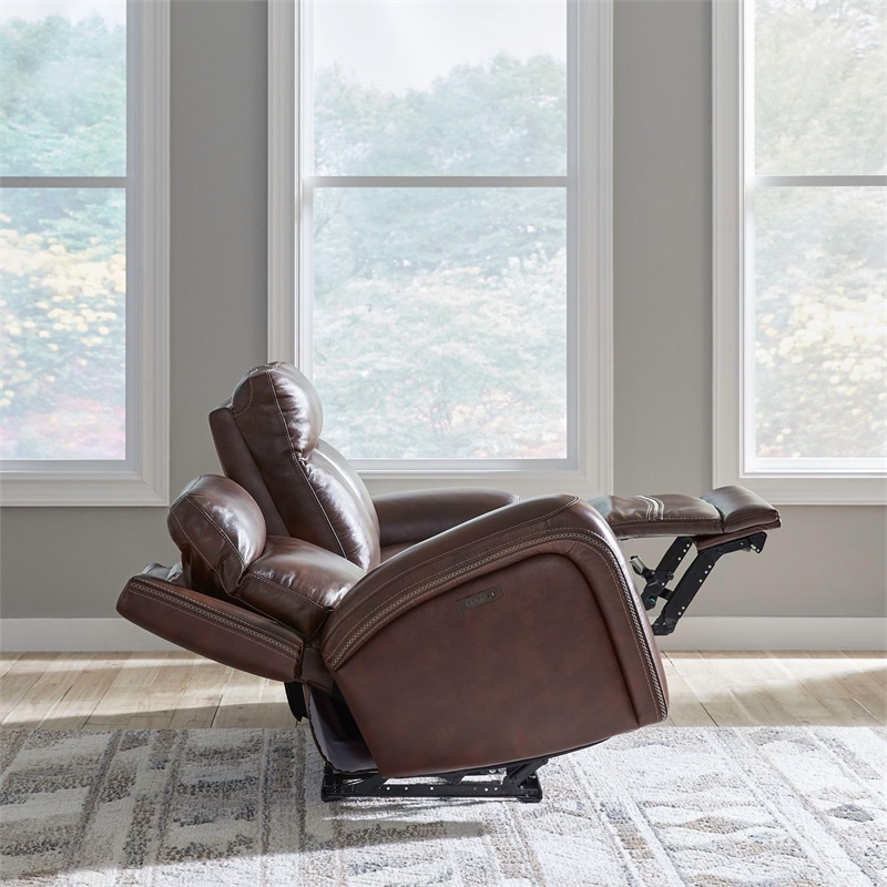 Liberty Furniture Blair Transitional Leather Power Reclining Sofa in Brown