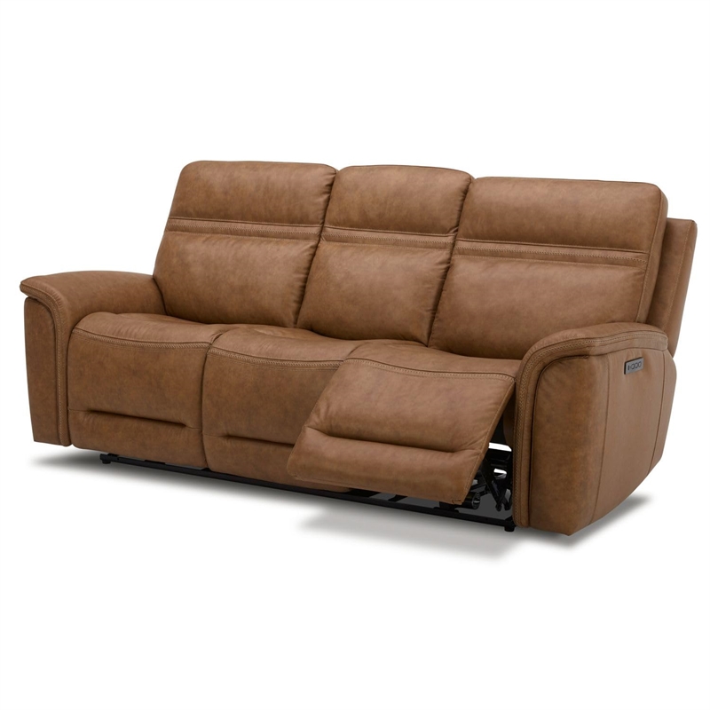 Liberty Furniture Cooper Transitional Leather Power Reclining Sofa in Camel