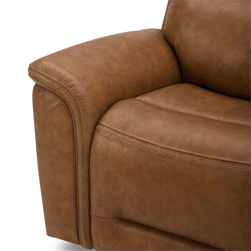 Liberty Furniture Cooper Transitional Leather Power Reclining Sofa in Camel