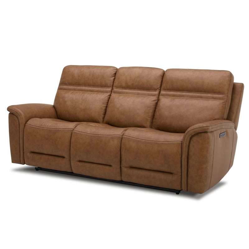 Liberty Furniture Cooper Transitional Leather Power Reclining Sofa in Camel