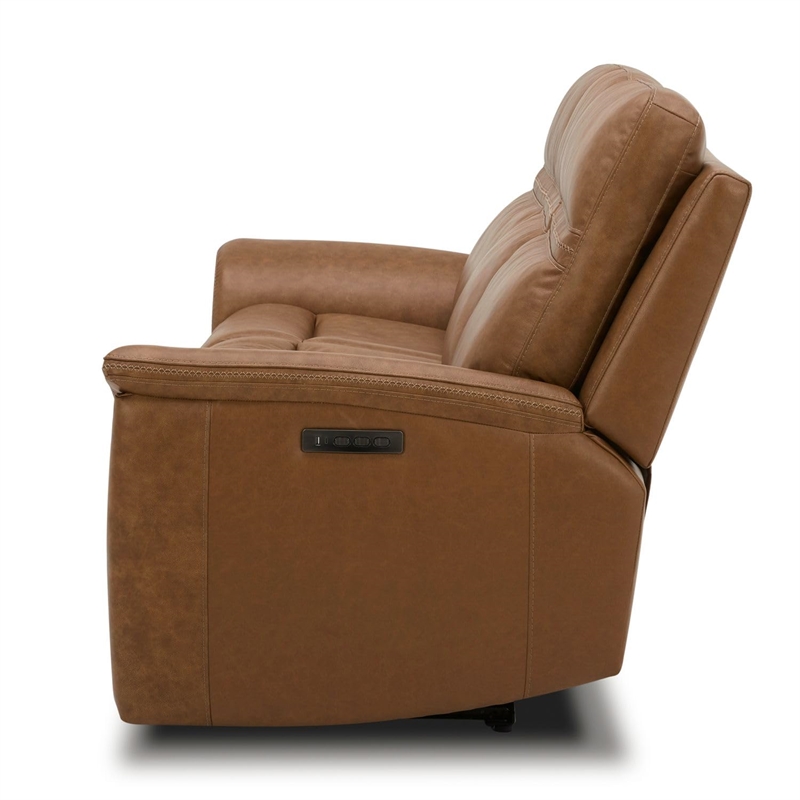 Liberty Furniture Cooper Transitional Leather Power Reclining Sofa in Camel