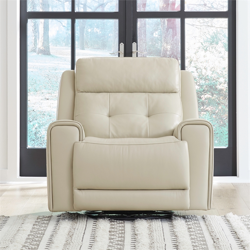 Liberty Furniture Carrington Transitional Leather Power Recliner in Off White
