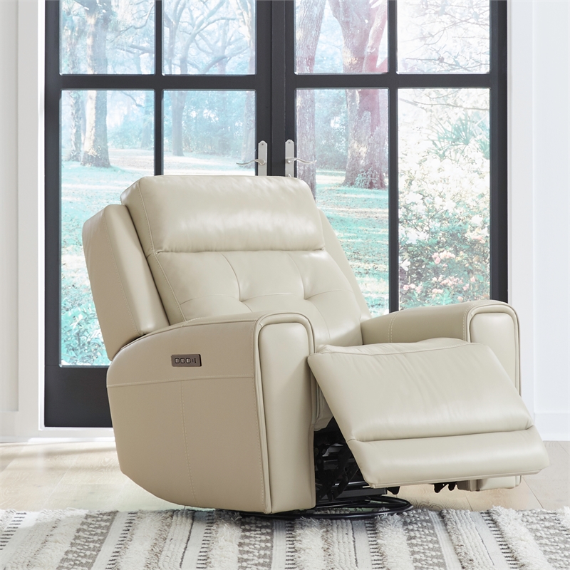 Liberty Furniture Carrington Transitional Leather Power Recliner in Off White