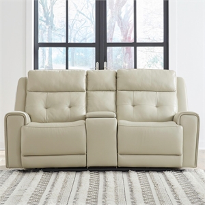 Liberty Furniture Carrington Transitional Leather Loveseat in Off White