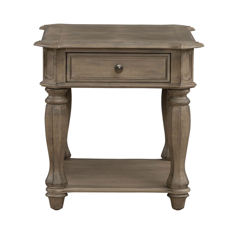 End Table With Drawer in Weathered Bisque