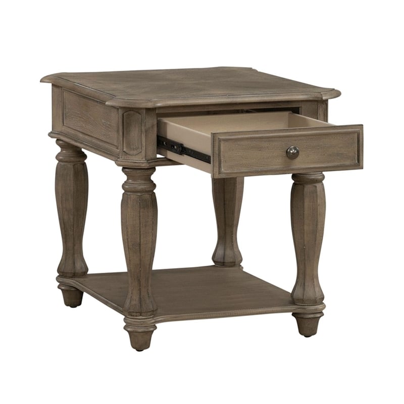 End Table With Drawer in Weathered Bisque
