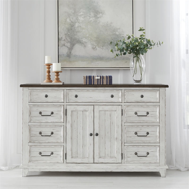 River Place 2 Door 9 Drawer Dresser - Riverstone White