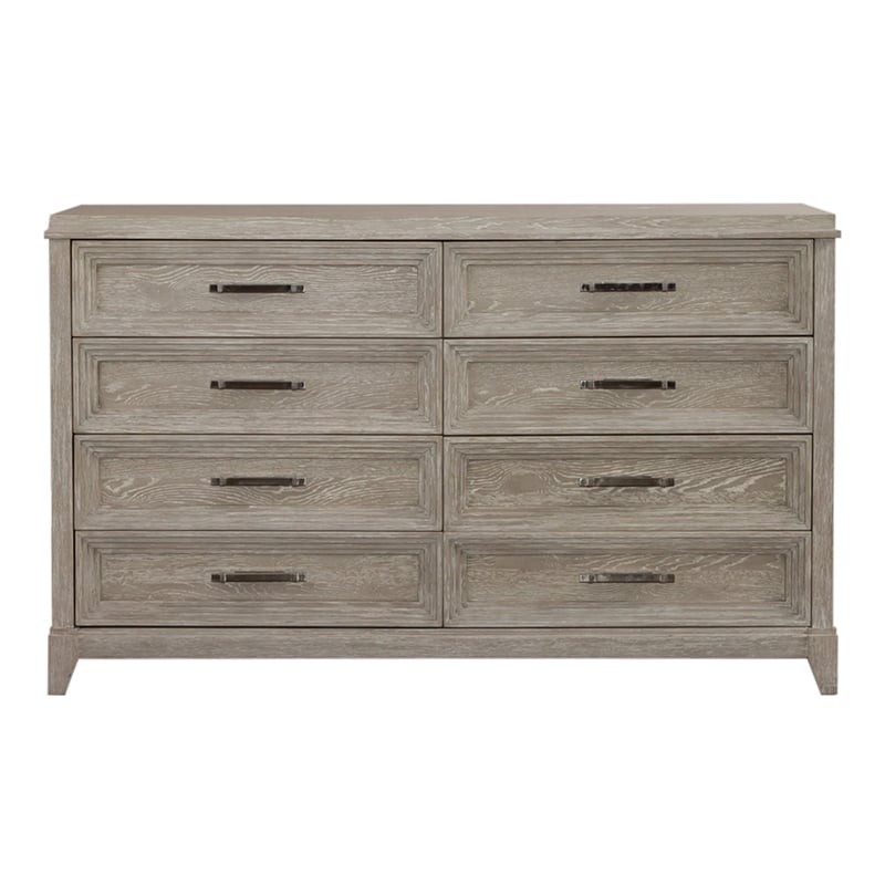 Belmar 8 Drawer Dresser - Washed Taupe & Silver Champagne