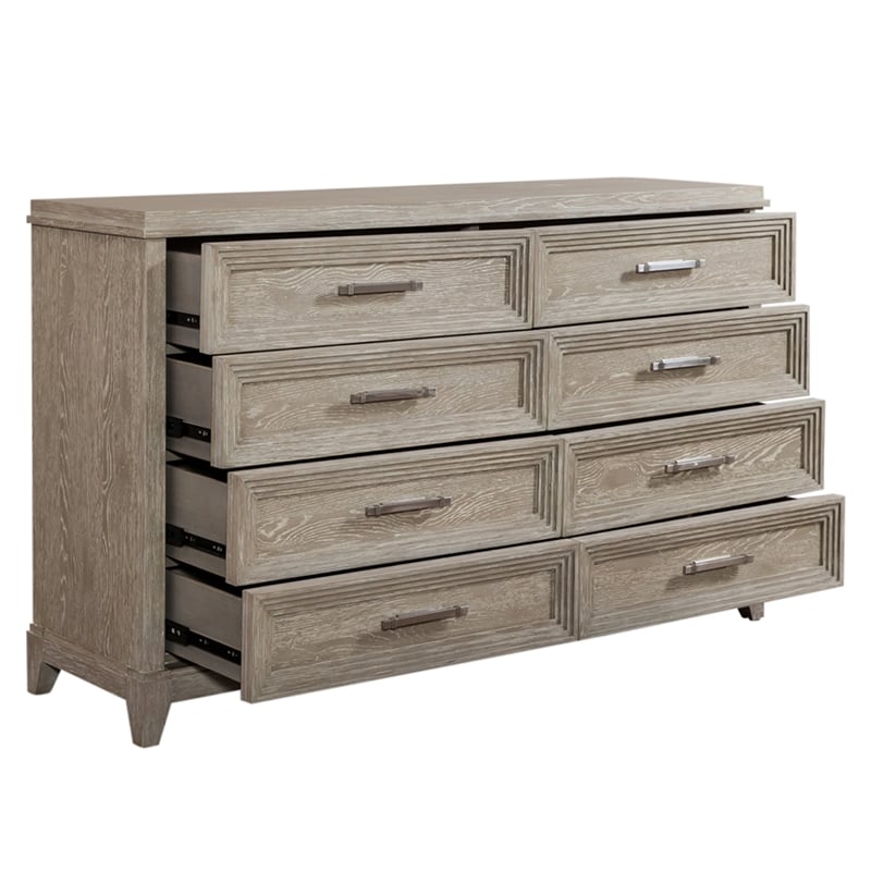 Belmar 8 Drawer Dresser - Washed Taupe & Silver Champagne